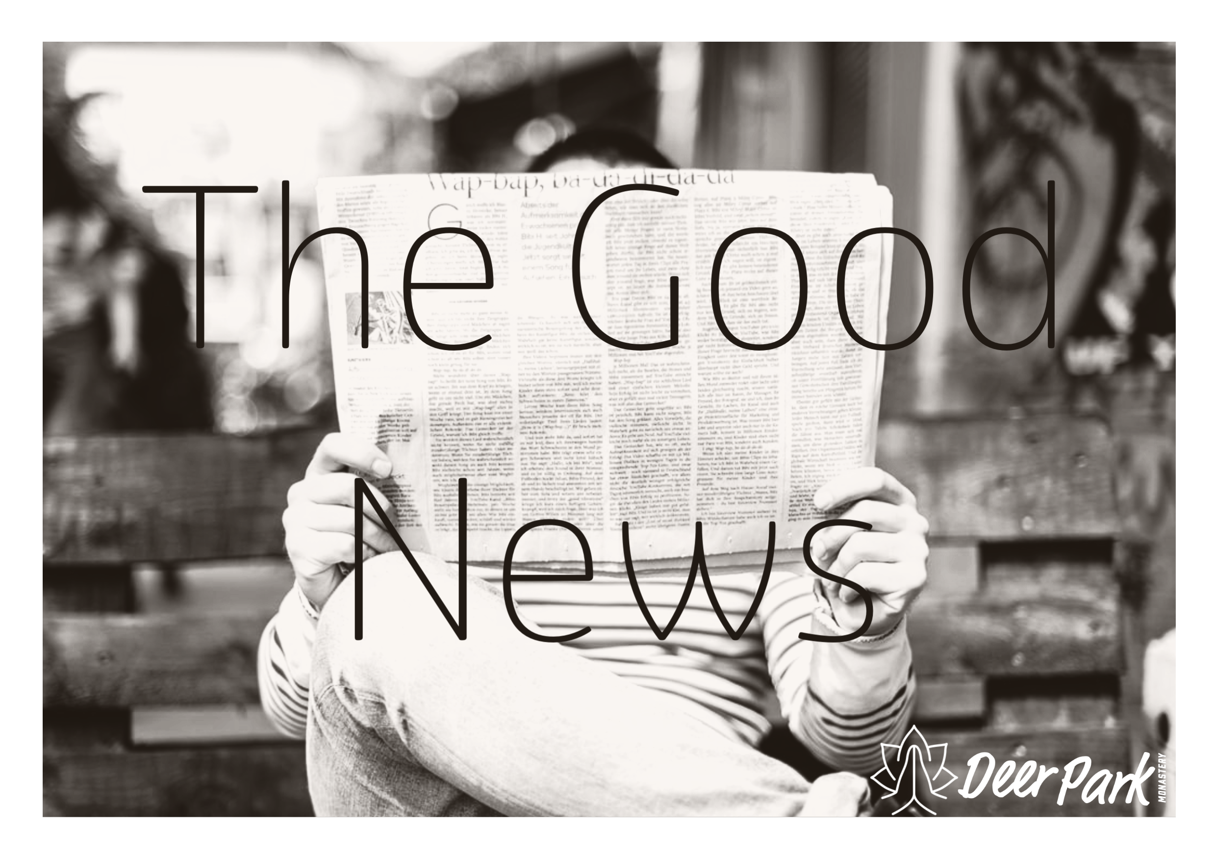 The Good News. Newspaper being read by person.